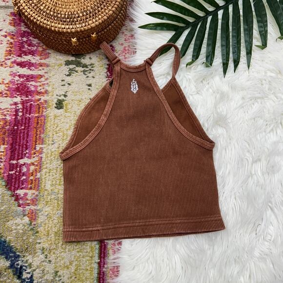 Free People Movement Neutral Brown Ribbed Cropped Happiness Runs Crop Tank XS/S - Picture 2 of 4